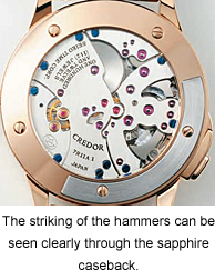 The striking of the hammers can be seen clearly through the sapphire caseback.